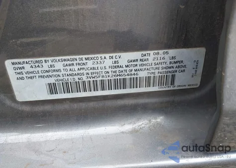 2006 Volkswagen Jetta 2.5 из США, поврежденный, VIN 3VWSF81K26M654846